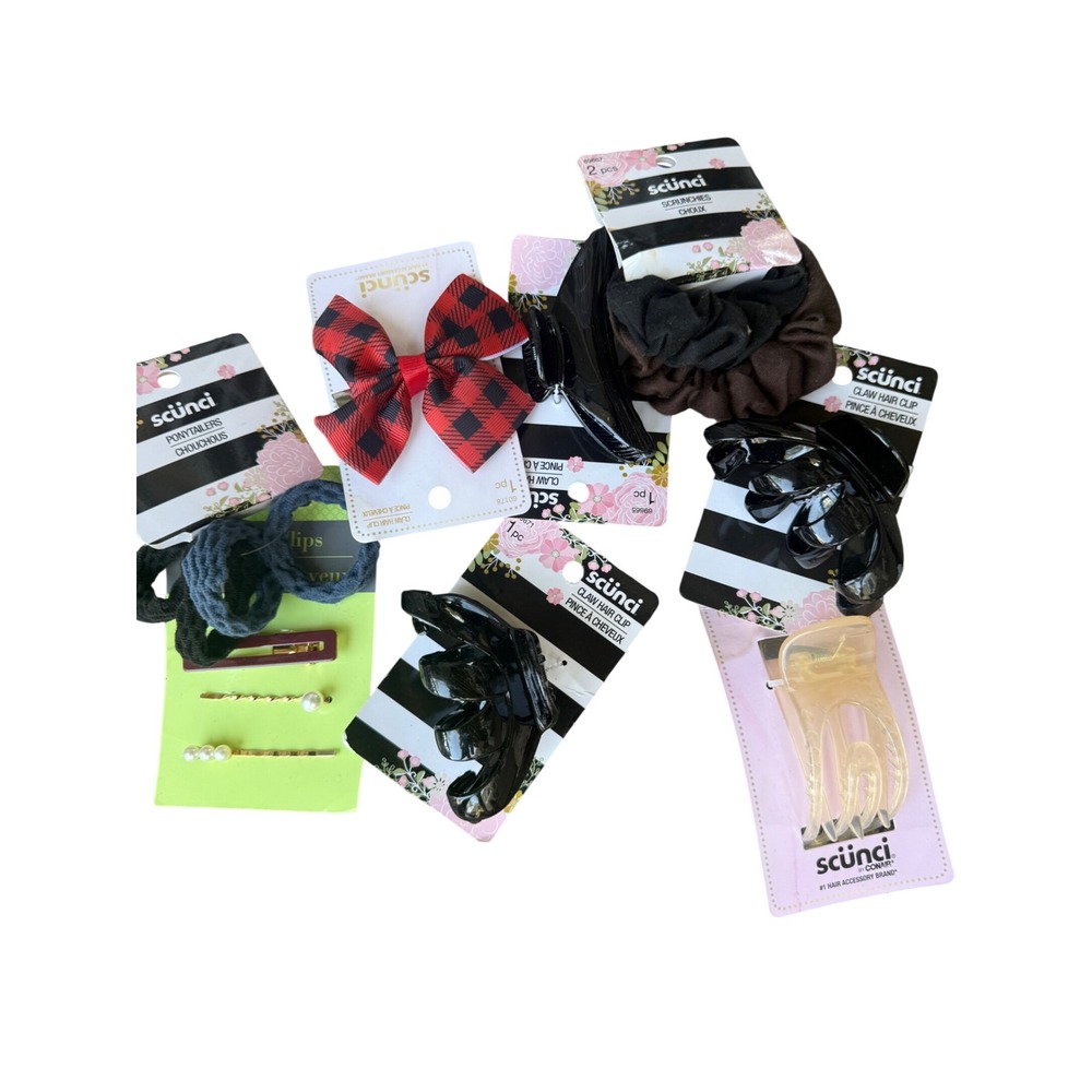 Scünci Hair Accessory Lot Claw Clips Scrunchies Bow Bobby Pins Elastics New